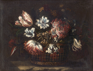 Lot 6005, Auction  123, Spanisch, um 1700. Blumenstillleben mit Tulpen in einem Bastkorb