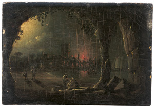 Lot 6024, Auction  101, Neer, Aert van der, Blick aus einer Grotte auf eine brennende Stadt
