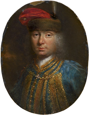 Los 6024 - Mányoki, Ádám - zugeschrieben - Bildnis eines jungen Mannes in goldbesticker blauer Jacke mit pelzbesetzter roter Kappe, geschmückt mit einer Reiherfeder - 0 - thumb