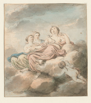 Los 6726 - Dubourg, Louis Fabricius - Allegorische Darstellung mit drei Frauen auf Wolken und einem Putto. - 0 - thumb