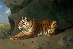 Lot 6086, Auction  118, Frey, Wilhelm Friedrich, Indischer Tiger in einer Felsenhöhle