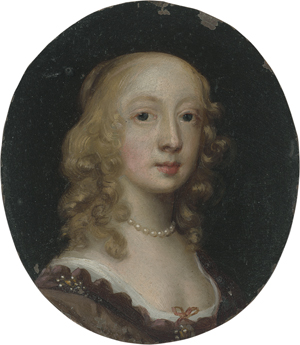 Los 6460 - Johnson, Cornelius - Werkstatt - Miniatur Portrait einer jungen Frau mit blonder Lockenfrisur und Perlenkette - 0 - thumb