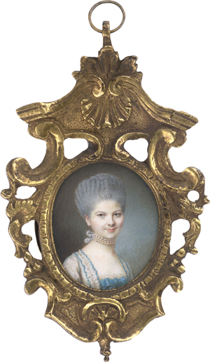 Los 6468 - Mussard, Robert - Miniatur Portrait einer jungen Frau mit Perlenhalsband und blauer Schleife - 0 - thumb