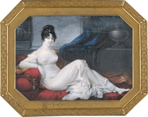 Lot 6494, Auction  122, Stroely (Stroehling), Peter Eduard, Miniatur Portrait einer jungen Frau auf rotem Diwan sitzend