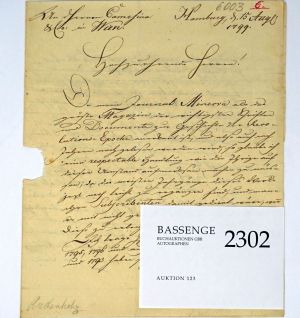 Lot 2302, Auction  123, Archenholtz, Johann Wilhelm von,, Brief an den Verleger Camesina