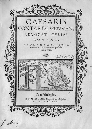 Lot 2513, Auction  123, Contardo, Cesar, Commentarii in l. unicam C. si de Momen. possess. fue. appel.