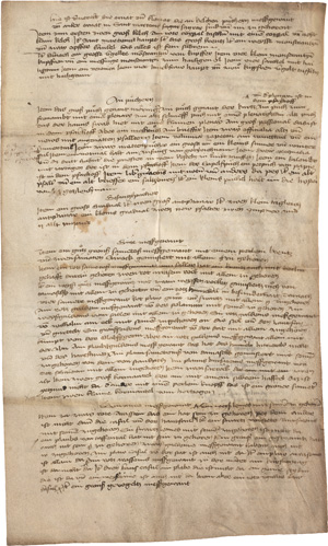 Lot 2888, Auction  123, Landshuter Schatzverzeichnis, Deutsche Handschrift auf Pergament. 1 Bl. mit 2 S. Ca. 56 Zeilen. 