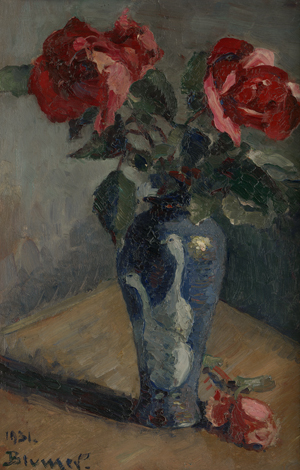 Lot 7007, Auction  123, Blumer, Lucien Charles, Rosen in blauer Vase