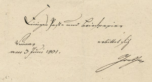 Lot 2538, Auction  101, Goethe, Johann Wolfgang von, Billet 1801