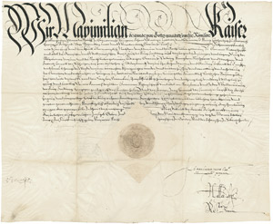 Lot 2671, Auction  101, Maximilian II., röm.-dt. Kaiser, Pergament-Urkunde 1565