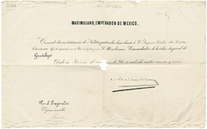 Lot 2672, Auction  101, Maximilian, Kaiser von Mexiko, Urkunde Mexiko 1865