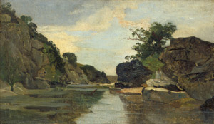 Lot 6190, Auction  101, Französisch, um 1840. Felsige Flußlandschaft