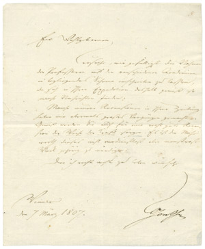 Lot 2337, Auction  102, Goethe, Johann Wolfgang von, Brief 1807 an Eichstädt