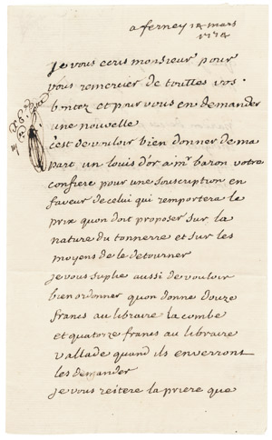 Lot 2408, Auction  102, Voltaire, F. M. A. de, Eigenhänd. Brief 1774