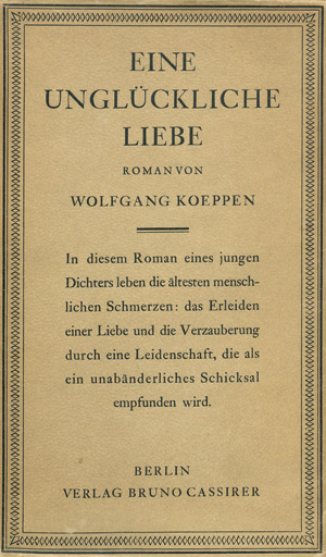 Lot 3393, Auction  102, Koeppen, Wolfgang, Eine unglückliche Liebe