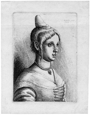 Lot 5156, Auction  102, Hollar, Wenzel, Junge Frau mit kegelförmigen Hütchen 