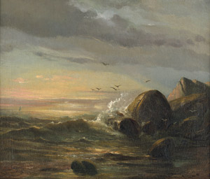 Lot 6082, Auction  102, Dahl, Johann Christian Clausen, Stürmische See an einer Felsküste im Abendrot