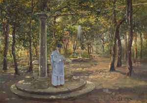 Lot 6140, Auction  102, Jerichau, Holger Hvitfeldt, Orthodoxer Priester in einem Klostergarten im Sommer auf der Krim