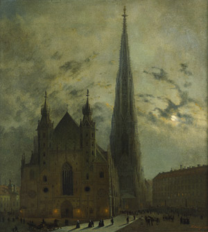 Lot 6144, Auction  102, Hintze, Johann Heinrich, Der Wiener Stephansdom mit Kirchgängern bei Mondschein