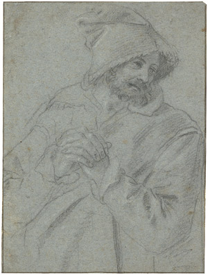 Lot 6247, Auction  102, Bolognesisch, 1. Hälfte 17. Jh. Brustbildnis eines bärtigen Mannes mit Kapuze