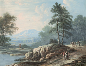 Lot 6324, Auction  102, Dietzsch, Johann Christoph, Flusslandschaft mit Eselstreiber und Wanderern