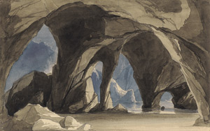 Lot 6405, Auction  102, Deutsch, Um 1830. Blick aus dem Inneren einer Felsengrotte zum Meer