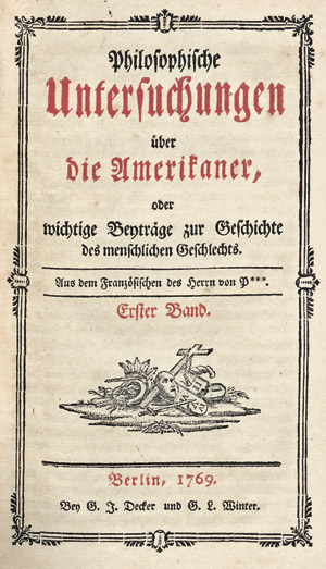 Lot 57, Auction  103, Pauw, C. de, Philosophische Untersuchungen über die Amerikaner