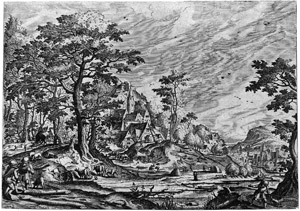 Lot 5024, Auction  103, Bol, Hans - nach, Landschaft mit einem Dorf und Wagen mit zwei Pferden; Landschaft mit einiem Schloss hinter Hütten, links zwei Schäfer