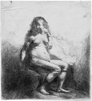Lot 5208, Auction  103, Rembrandt Harmensz. van Rijn, Nackte Frau auf einem Erdhügel sitzend
