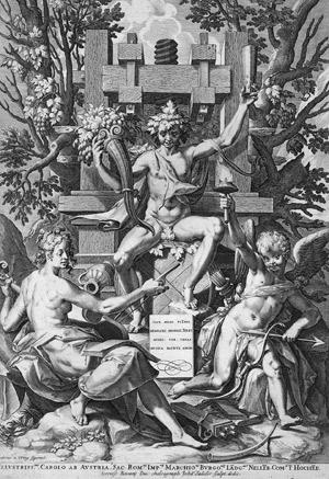 Lot 5225, Auction  103, Sadeler, Johannes I, Bacchus auf einem Holzfass sitzend