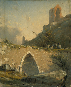 Lot 6067, Auction  103, Libert, Georg Emil, Schafhirten auf der Brücke der Burgruine Hammerhus auf Bornholm