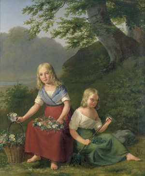 Lot 6095, Auction  103, Helsted, Frederik Ferdinand, Zwei Mädchen, Kränze für das Mittsommerfest flechtend