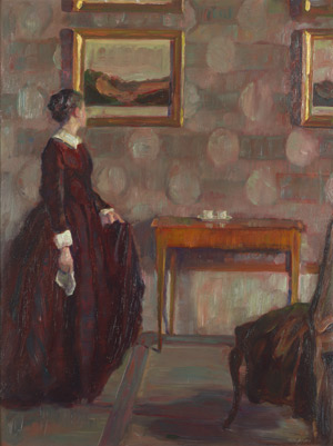 Lot 6167, Auction  103, Kühn d. J., Josef, Interieur mit Henriette Kühn, der Gattin des Künstlers, beim Betrachten von Gemälden