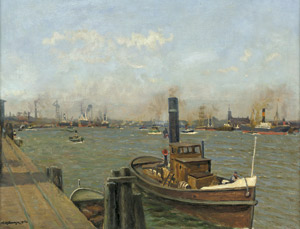 Lot 6184, Auction  103, Kallmorgen, Friedrich, Ansicht vom Hamburger Hafen im Sommer