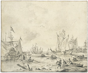 Lot 6207, Auction  103, Capelle, Jan van de, Segelschiffe am Ufer