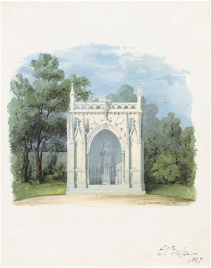 Lot 6349, Auction  103, Busse, Carl, Entwurf für ein Mausoleum im neogotischen Stil