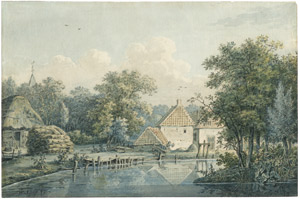 Lot 6417, Auction  103, Goeje, Pieter de, Flusslandschaft mit Bauernkaten und der Mühle 't Spijker in Beek-Ubbergen bei Nijmegen