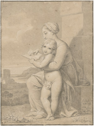 Lot 6419, Auction  103, Grassi, Josef Maria, Junge Mutter ihrem Kind vorlesend, im Hintergrund eine südliche Landschaft