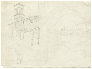 Lot 6451, Auction  103, Olivier, Friedrich, Hirtenpaar vor dem Campanile von S. Michele in Tivoli, rechts eine Ansicht von S. Stefano Rotondo in Rom
