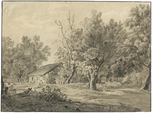 Lot 6715, Auction  103, Süddeutsch, um 1830. Landschaft mit Eichen bei einem Gehöft