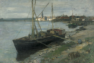 Lot 7166, Auction  103, Hagen, Theodor, Anlandendes Schiff an der Warnow