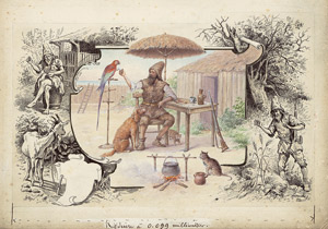 Lot 1641, Auction  104, Liebig-Bilder, 5 Originalentwürfe für die Serie "Robinson Crusoe"