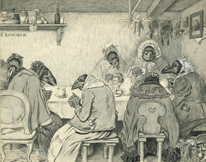 Lot 1928, Auction  104, Reinicke, Emil, Kaffeeklasch der Rabenschwestern. Signierter Original-Entwurf für eine politische Karikatur