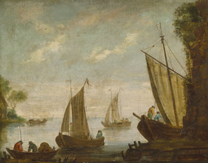 Lot 6013, Auction  104, Französisch, Ende 17. Jh. Fischer mit ihren Booten  an einem felsigen Ufer
