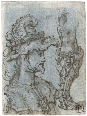 Lot 6226, Auction  104, Florentinisch, um 1600. Skizzenblatt mitStudien zu einem Drachenhelm und Beinschiene