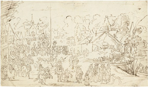 Lot 6256, Auction  104, Niederländisch, 17. Jh. . Dörfliches Treiben auf dem Marktplatz 