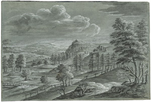 Lot 6297, Auction  104, Deutsch, Weite Landschaft mit Blick auf eine Burgruine