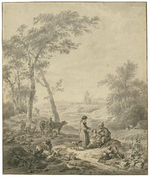 Lot 6333, Auction  104, Niederländisch, 18. Jh. Landschaft mit Elkana und seinen Frauen