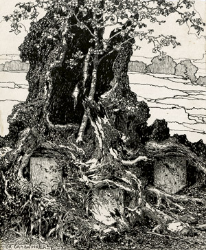 Lot 6446, Auction  104, Grabwinkler, Peter, Ruinenüberwuchender Baumstumpf aus dessen Corpus eine junge Birke wächst