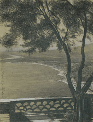 Lot 6481, Auction  104, Müller, Richard, Taormina: Blick von einer Terrasse über die Bucht von Taormina